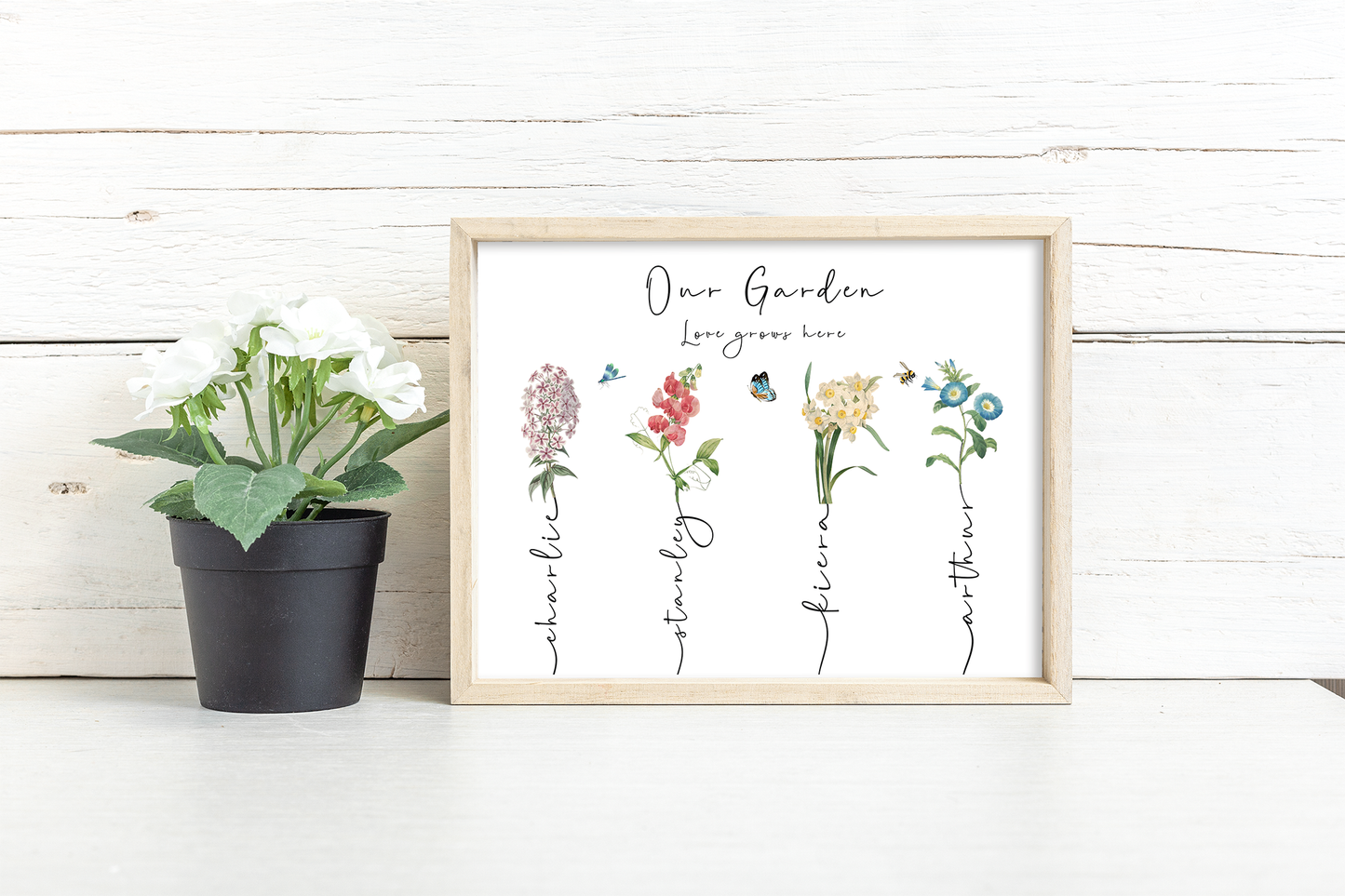 Grandma's garden personalised print, birth month flower custom grandparent gift