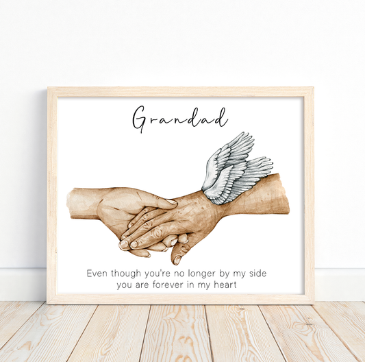 Grandma angel hands memorial portrait | Grandparent loss print | Black and white or full colour | A3 | A4 | A5 |