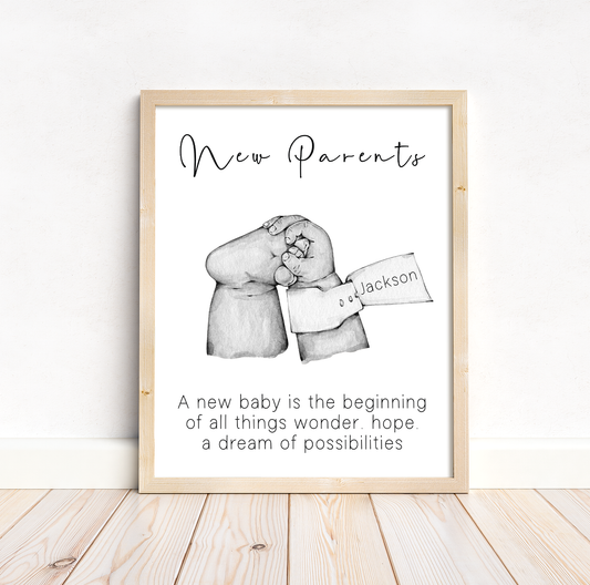 New born baby foot with personalised tag portrait | Welcome new baby print in natural skin tones or Black and white | A3 | A4 | A5 |