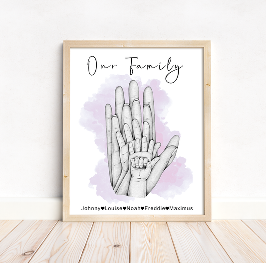 Personalised print of family hands | Dog and cat paw portraits | New baby gift | New parents picture A3 | A4 | A5 |