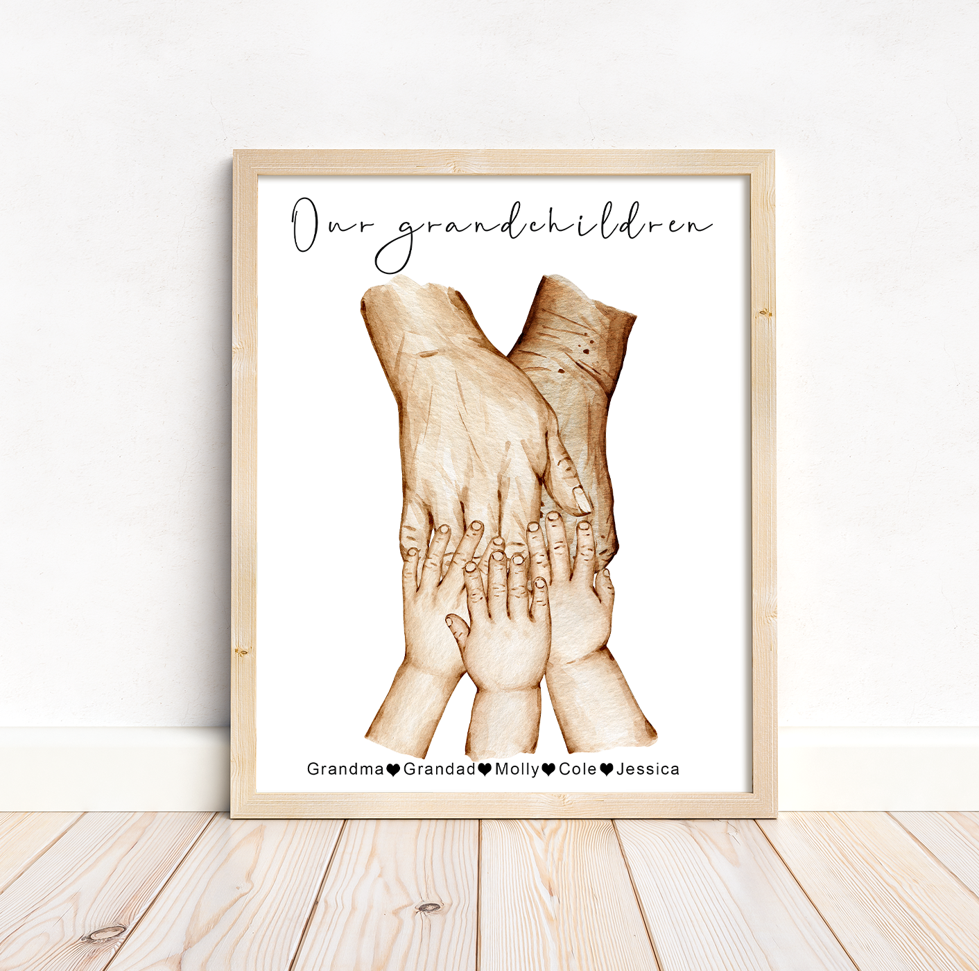 Grandparent hands portrait | New grandchild gift | Black and white or full colour | A3| A4 | A5 |