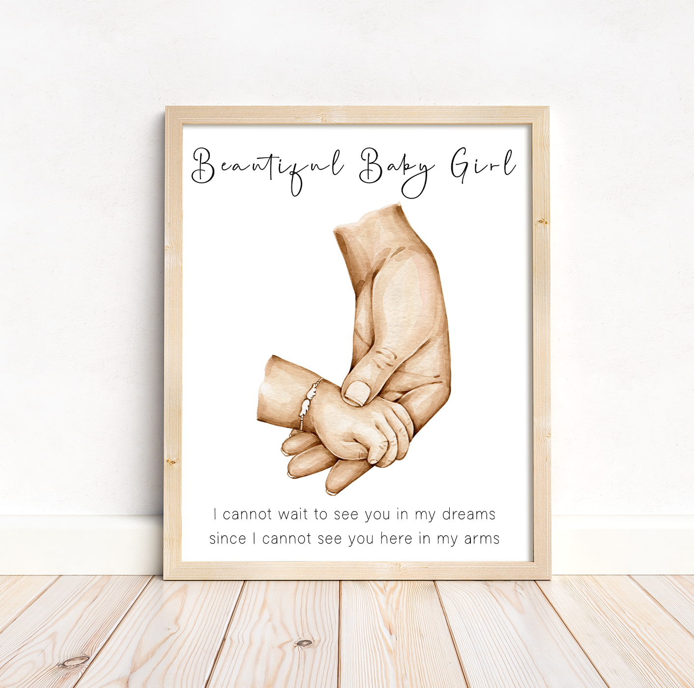 Miscarriage baby portrait with mum and baby hands | Baby memorial artwork | Angel baby print | Natural skin tones or Black and white | A3 | A4 | A5 |