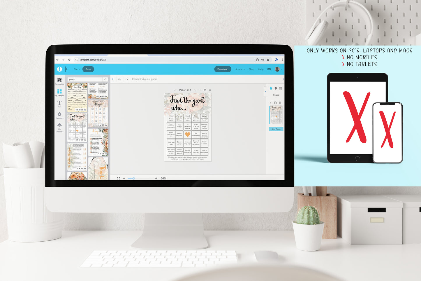 Peach Flowers Wedding Game Bundle: Editable Templates of Interactive guest games (Digital download)