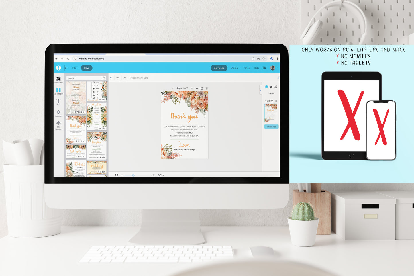 Orange Peach Flowers large Wedding Invitation Suite - 15x Editable Templates