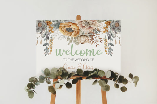 Rustic Boho Wedding Sign Set: Editable Floral & Feather Design (Instant Download)