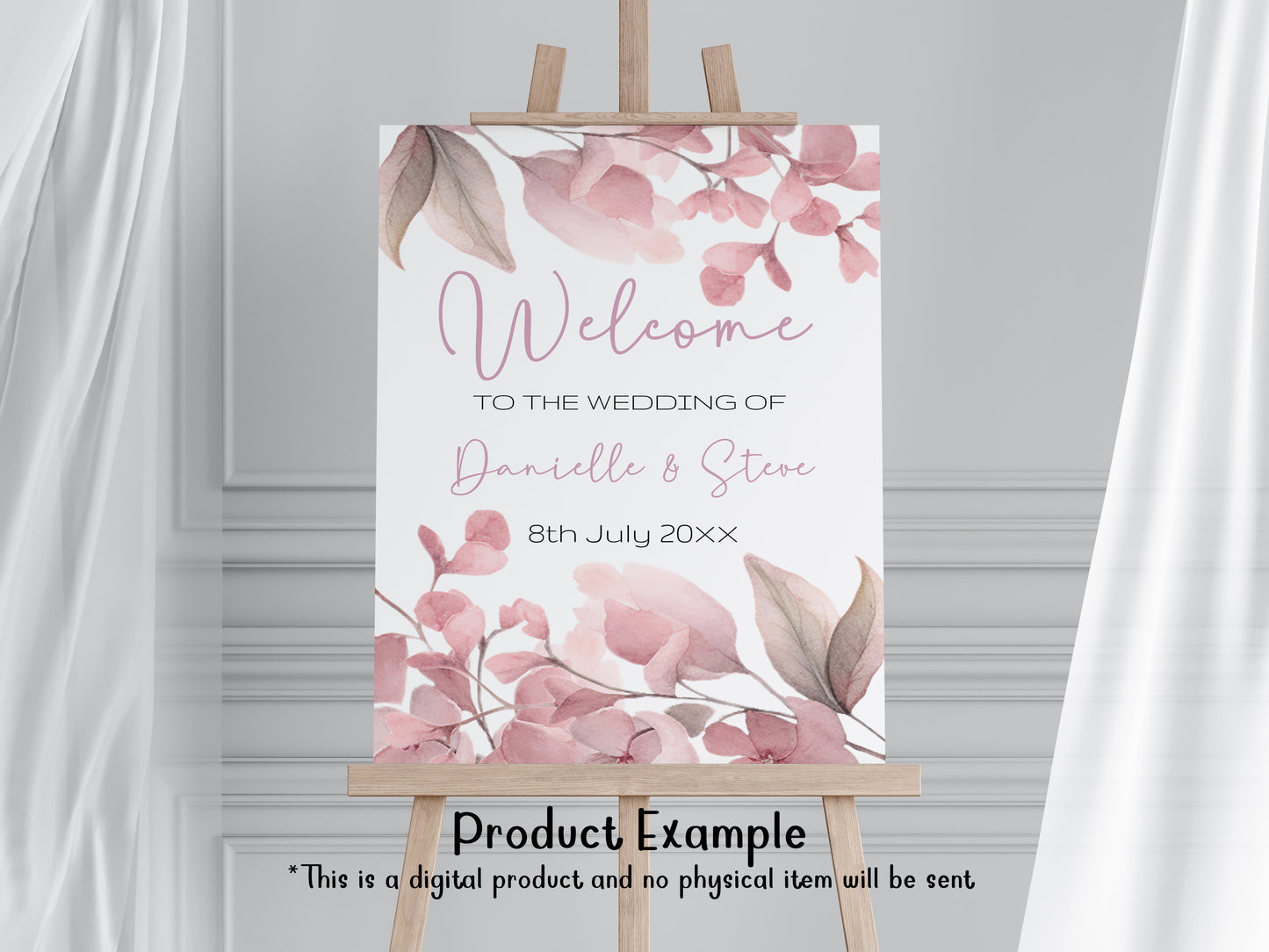 Blush Pink Floral Wedding Sign Template Bundle (Editable)