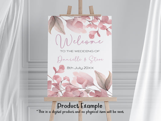 Blush Pink Floral Wedding Sign Template Bundle (Editable)