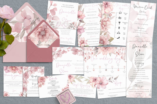 Blush Pink Floral Wedding Invitation Suite: Editable Template