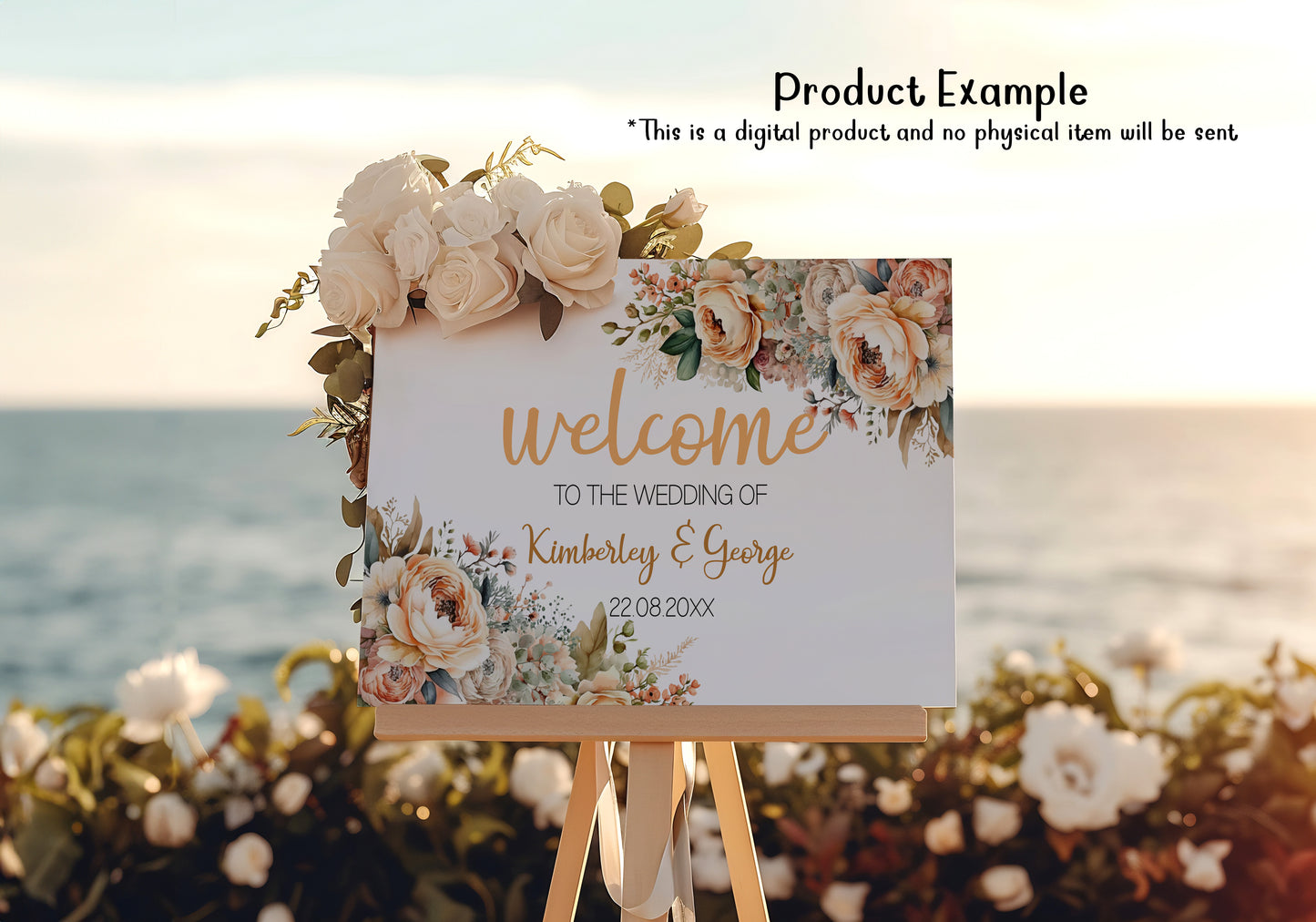 Peach Flowers Large Wedding Sign Suite: Editable Special Occasion Templates (Digital download)