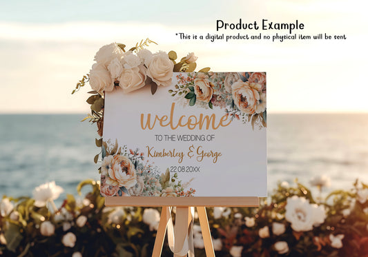 Peach Flowers Large Wedding Sign Suite: Editable Special Occasion Templates (Digital download)