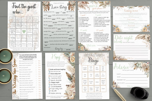 Boho Wedding Game Bundle: Rustic Floral Bridal Shower Games (Instant Download)