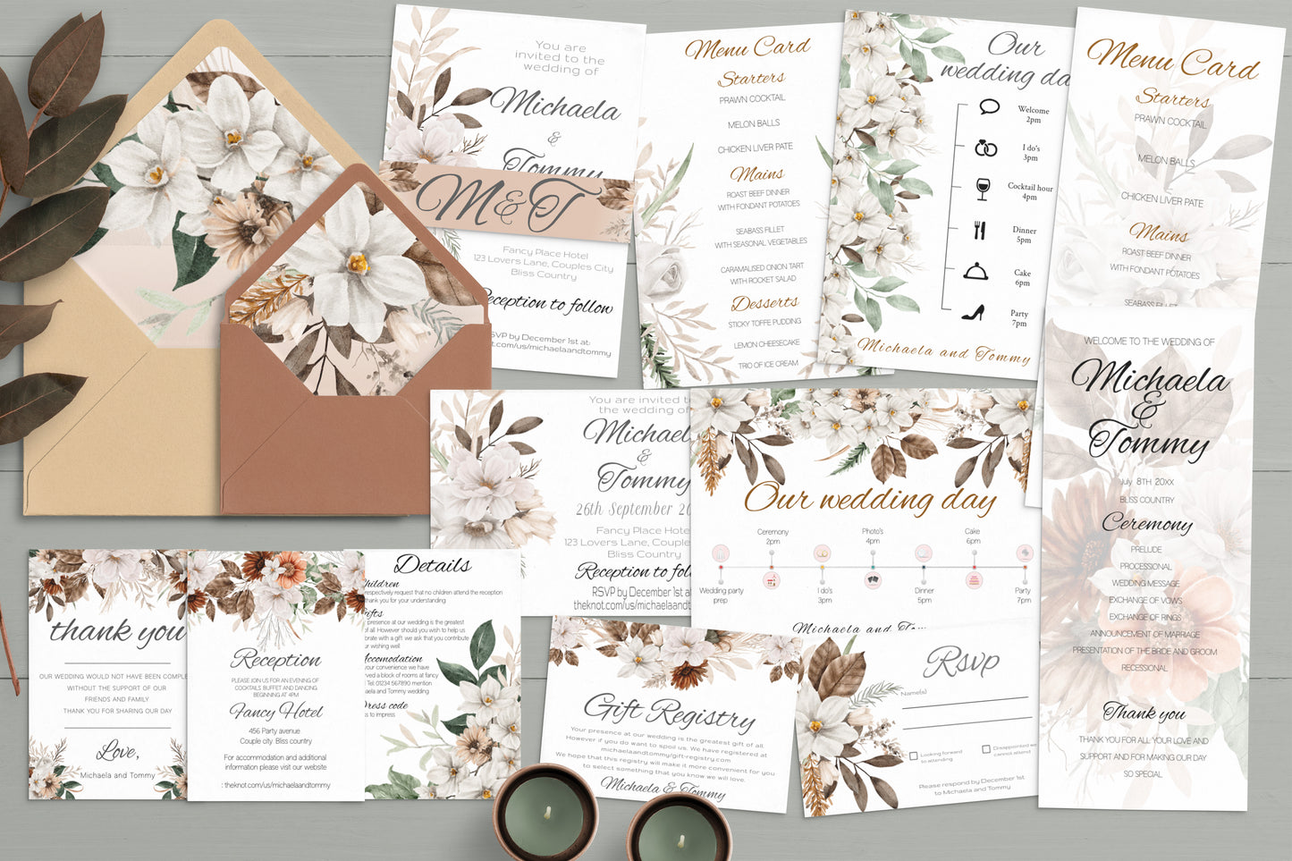 Autumn Wedding Invitation Template Bundle: Floral Elegance (Editable)