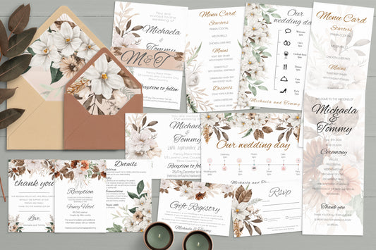 Autumn Wedding Invitation Template Bundle: Floral Elegance (Editable)