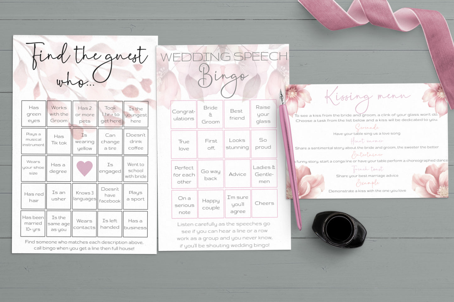 Blush Pink Floral Wedding Game Bundle: 9 Editable Templates