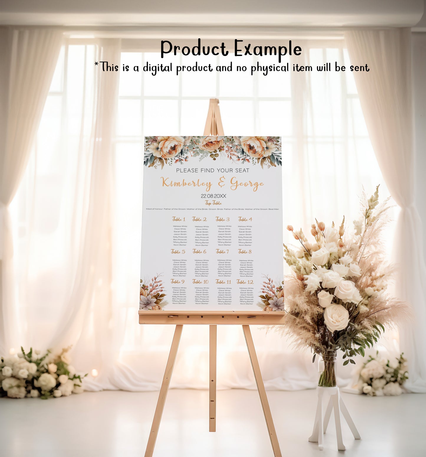 Peach Flowers Large Wedding Sign Suite: Editable Special Occasion Templates (Digital download)