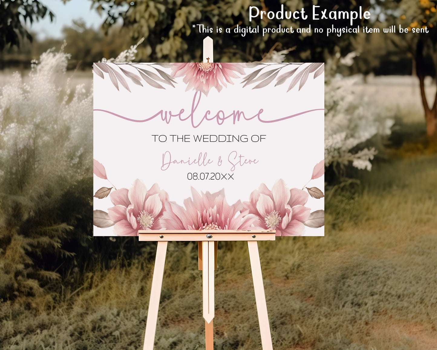 Blush Pink Floral Wedding Sign Template Bundle (Editable)