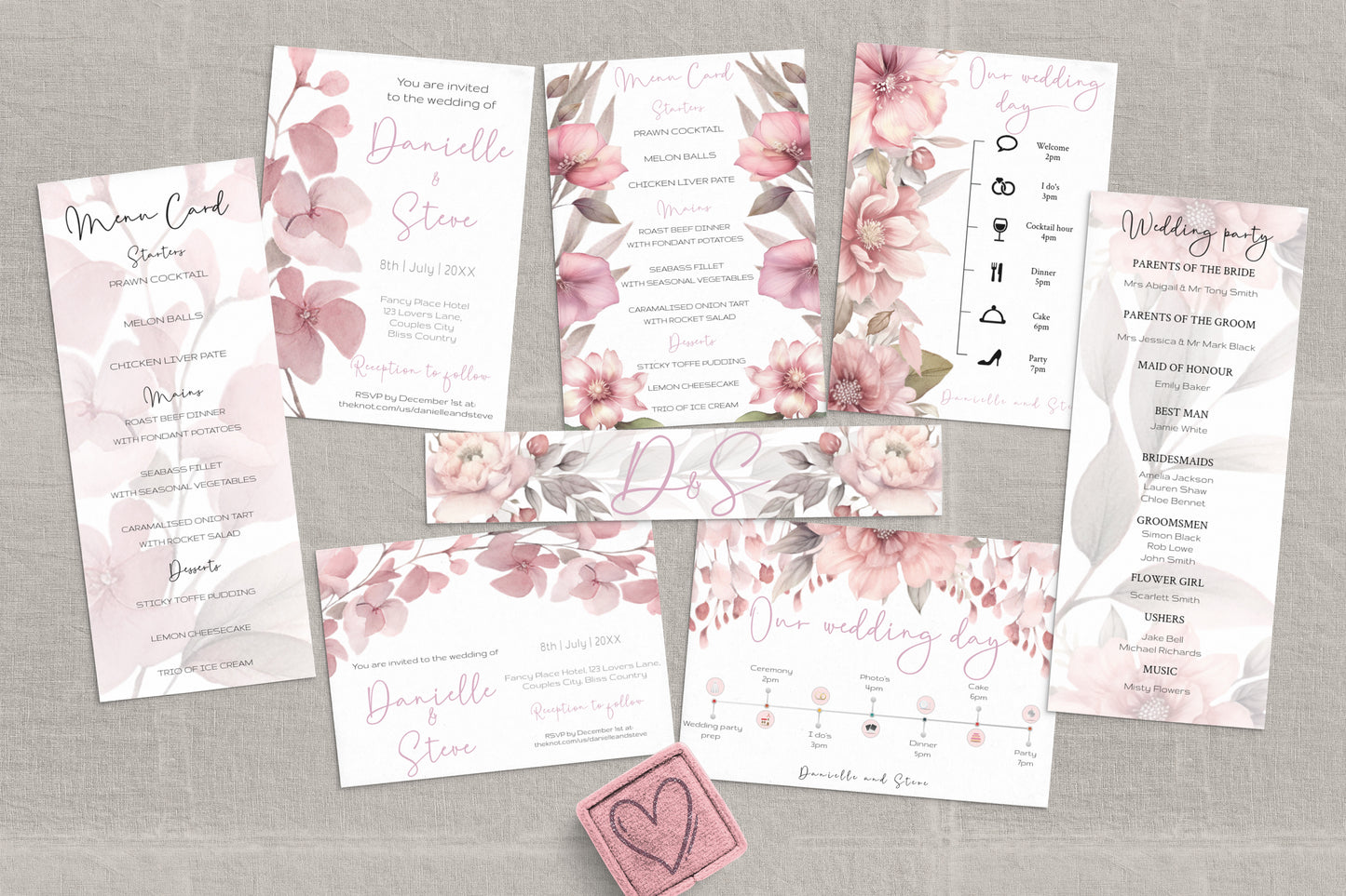 Blush Pink Floral Wedding Invitation Suite: Editable Template
