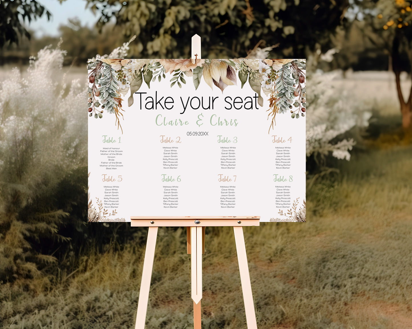 Rustic Boho Wedding Sign Set: Editable Floral & Feather Design (Instant Download)