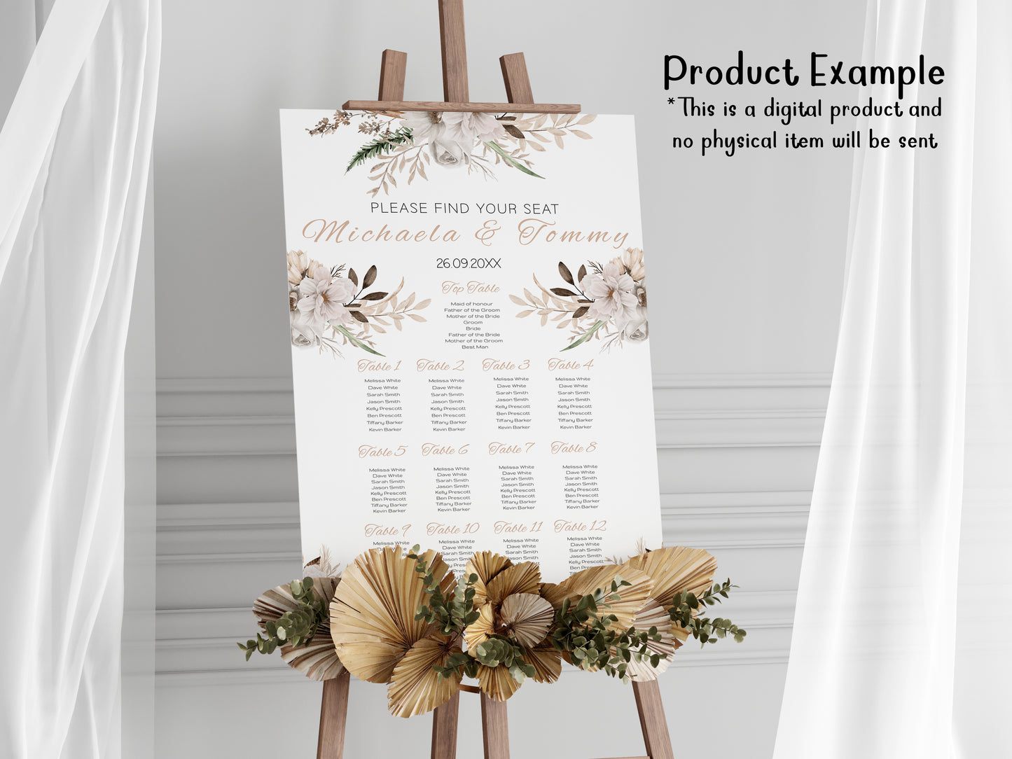 Autumn Floral Wedding Sign Template: Editable Seating Charts (Digital Download)