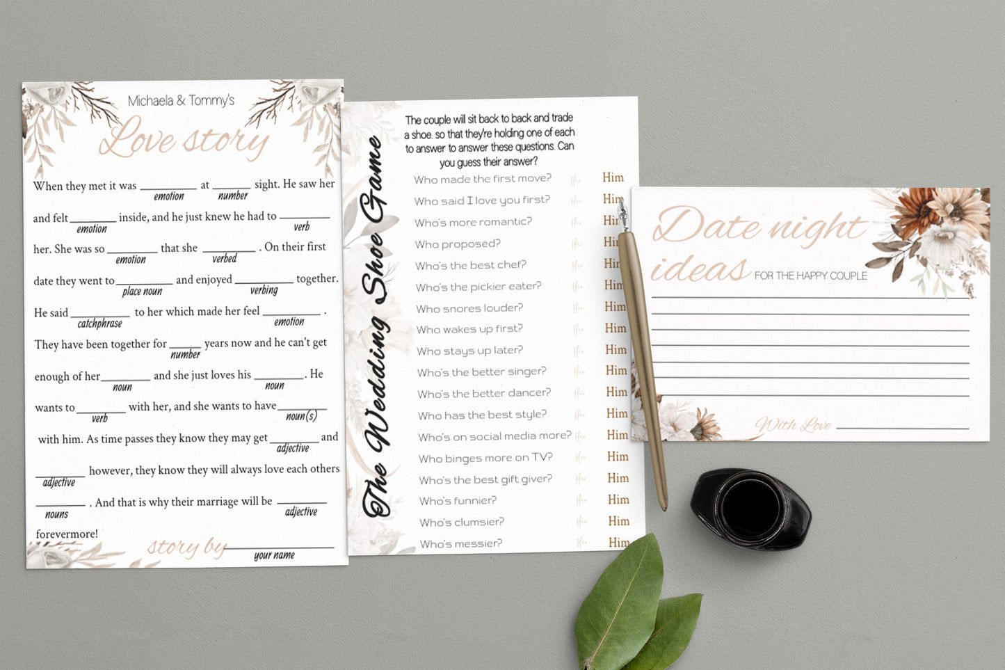 Rustic Autumn Wedding Game Bundle: 9 Editable Templates (Digital Download)