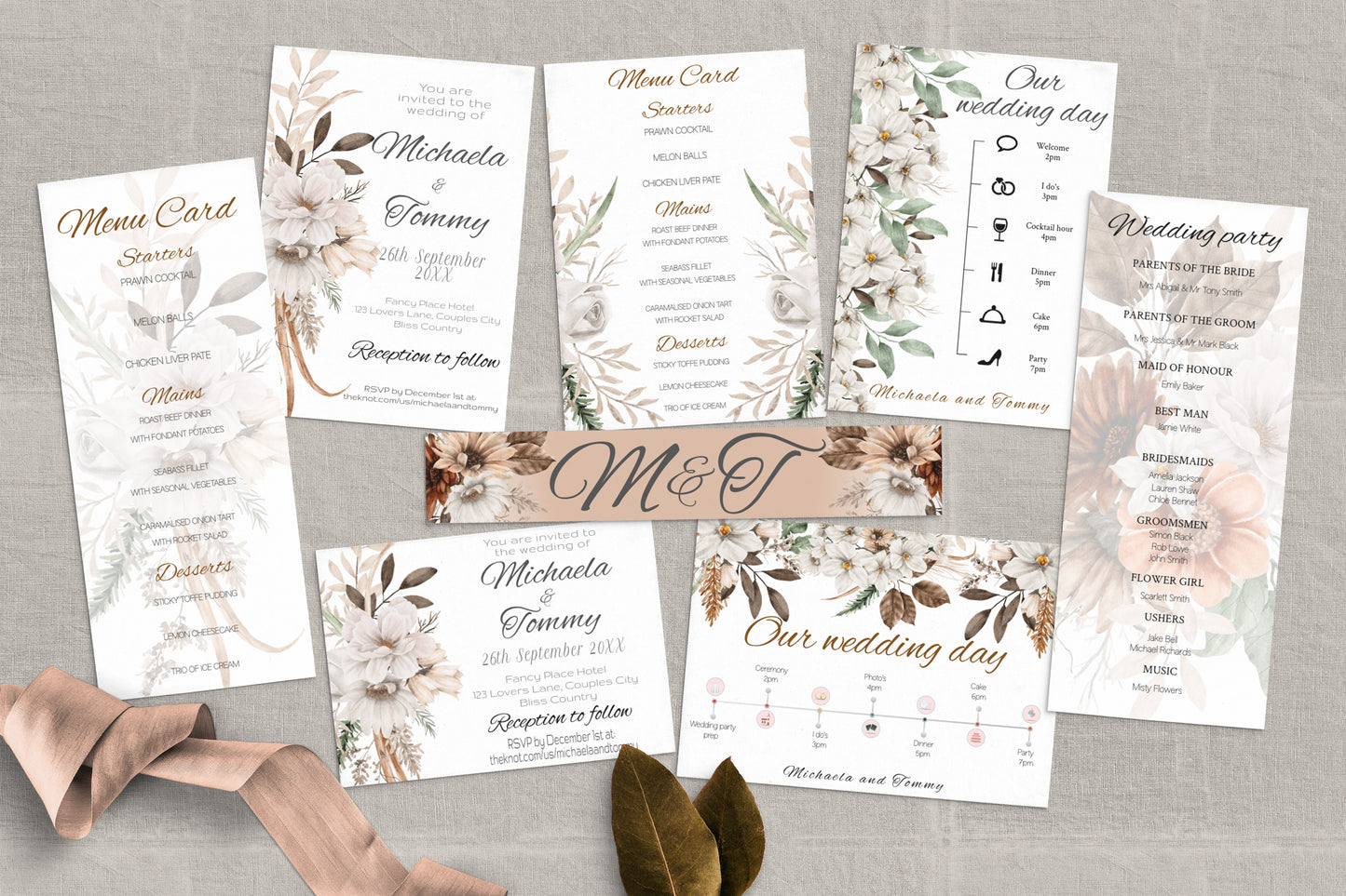 Autumn Wedding Invitation Template Bundle: Floral Elegance (Editable)