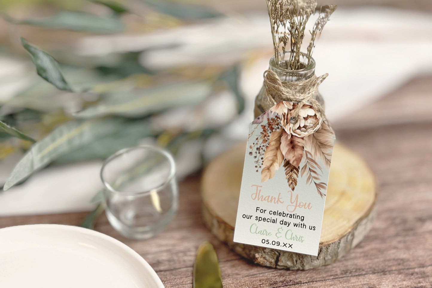 Rustic Boho Wedding Sign Set: Cream Floral & Feather Design (Instant Download, Editable Templates 7x )