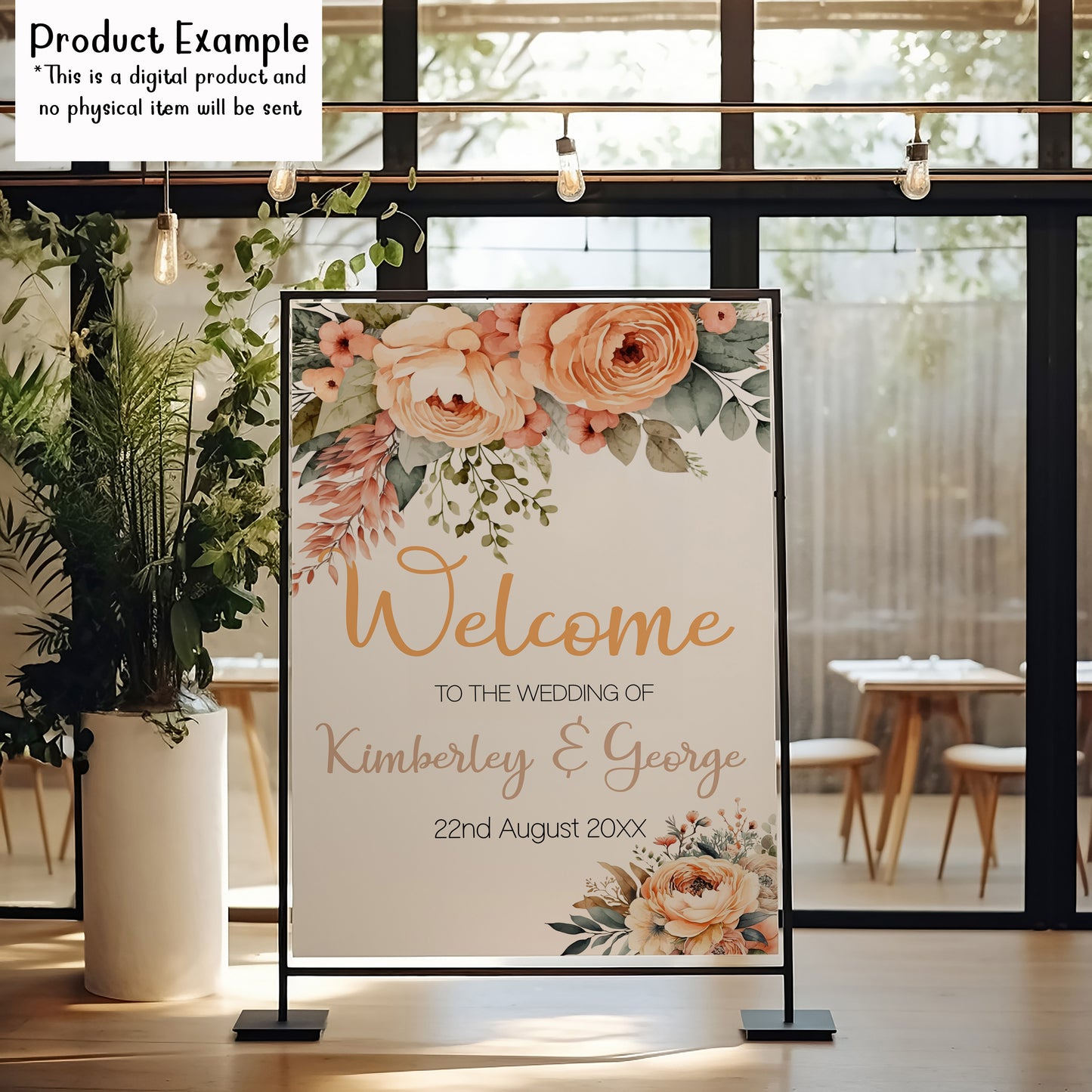 Peach Flowers Large Wedding Sign Suite: Editable Special Occasion Templates (Digital download)