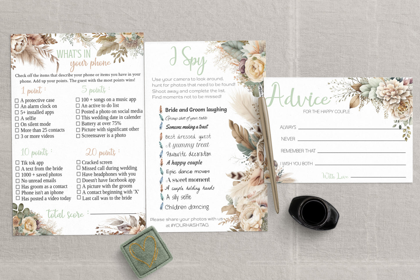 Boho Wedding Game Bundle: Rustic Floral Bridal Shower Games (Instant Download)