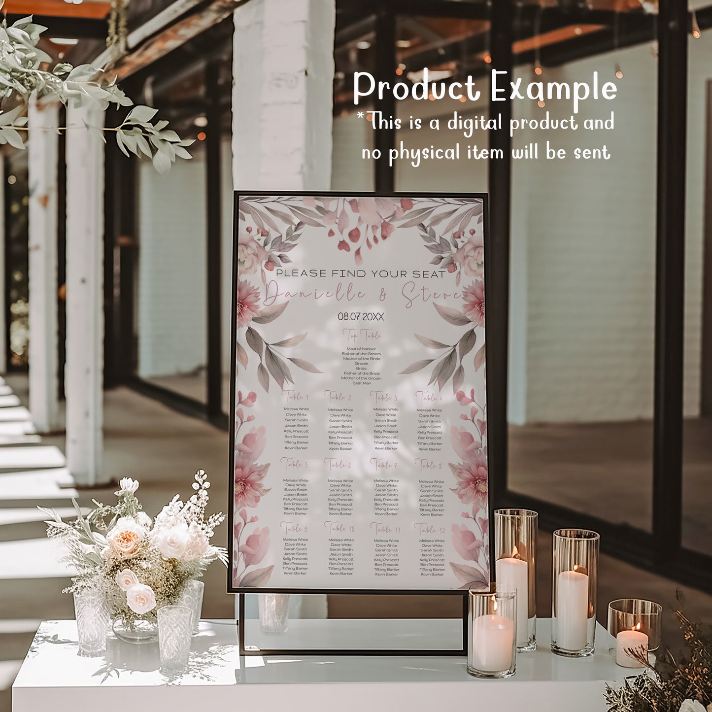 Blush Pink Floral Wedding Sign Template Bundle (Editable)