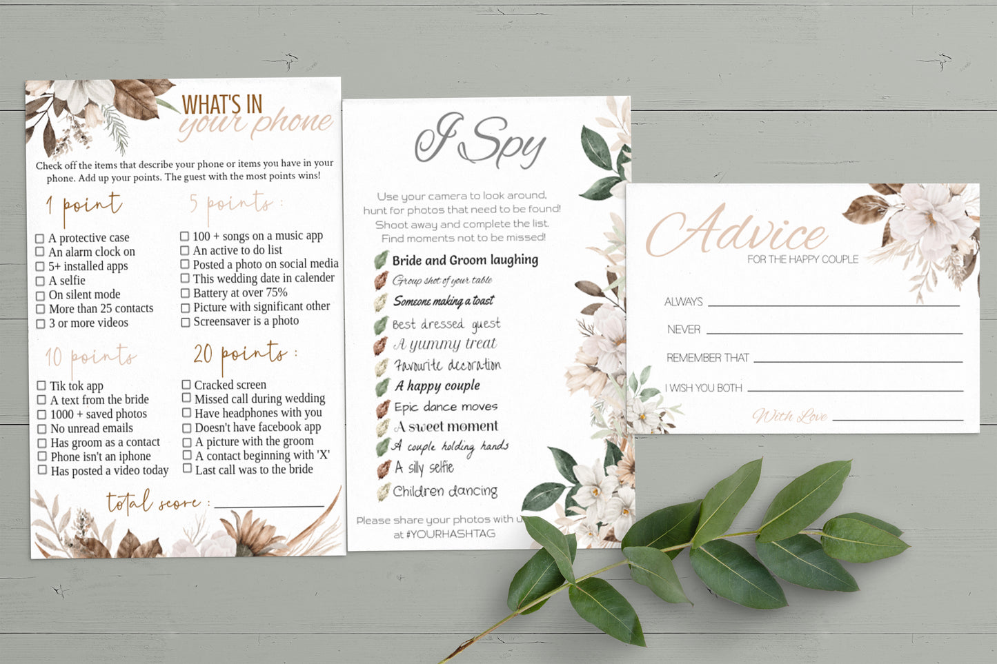 Rustic Autumn Wedding Game Bundle: 9 Editable Templates (Digital Download)