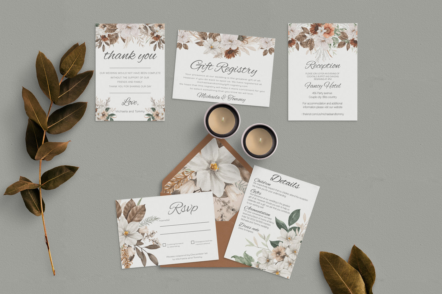Autumn Wedding Invitation Template Bundle: Floral Elegance (Editable)