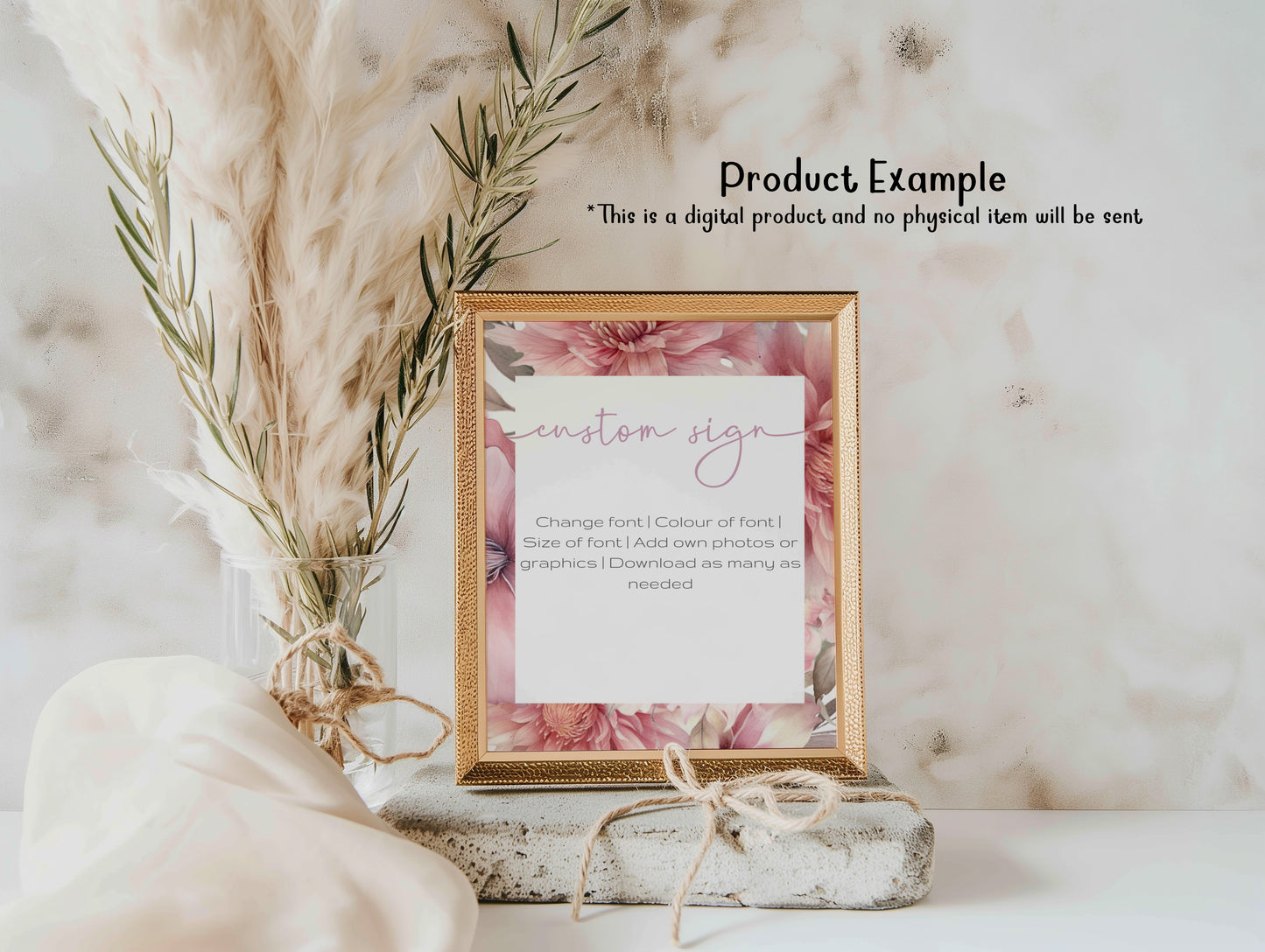 Blush Pink Floral Wedding Sign Template Bundle (Editable)