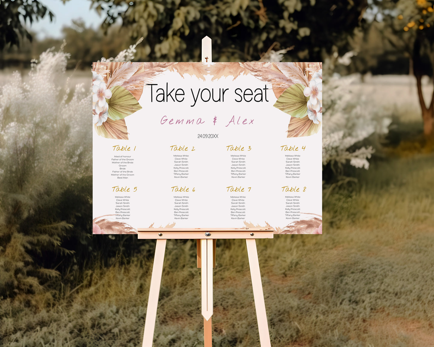 Boho Wedding Sign Set: Pink Rose & Feather Theme (Instant Download, Editable Templates 7x )