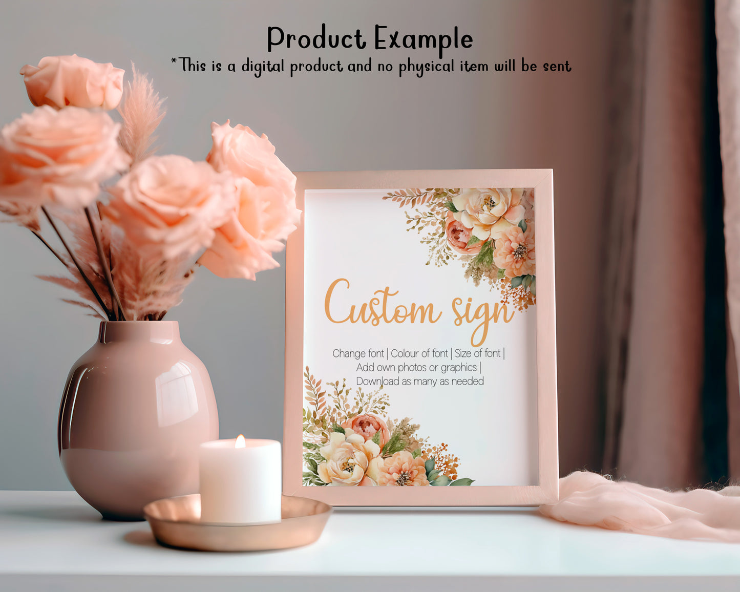 Peach Flowers Large Wedding Sign Suite: Editable Special Occasion Templates (Digital download)