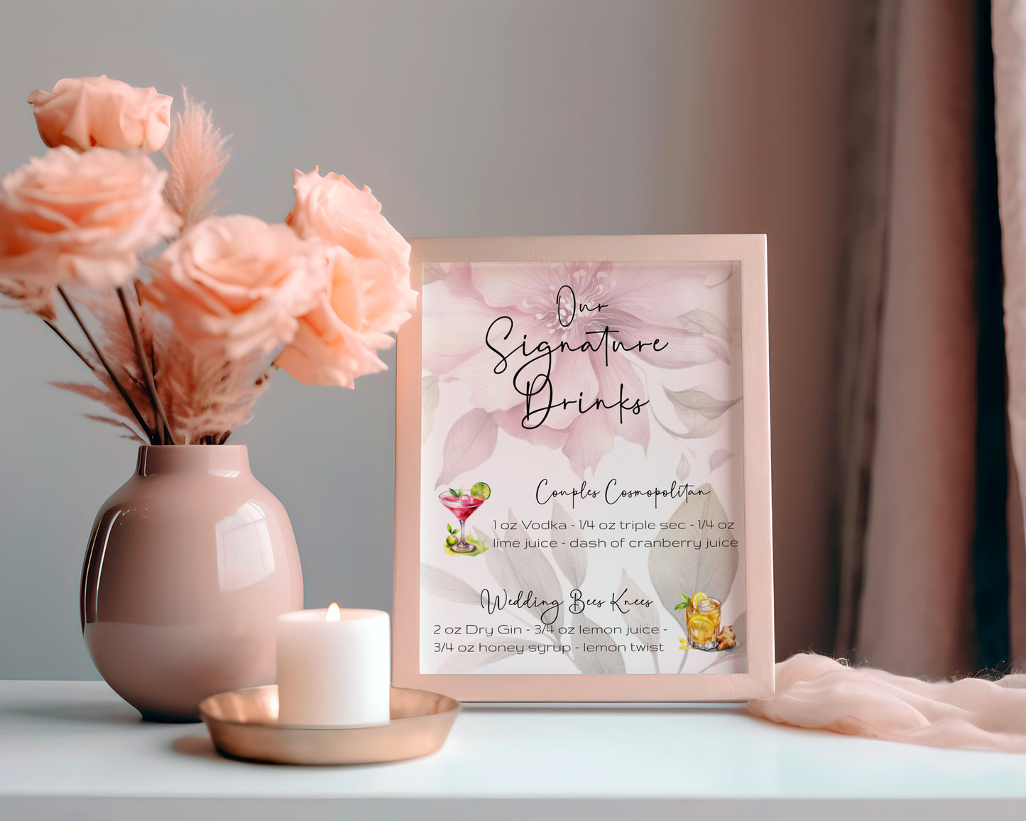 Blush Pink Floral Wedding Sign Templates: Editable Table Numbers, Favor Tags (Digital Download)