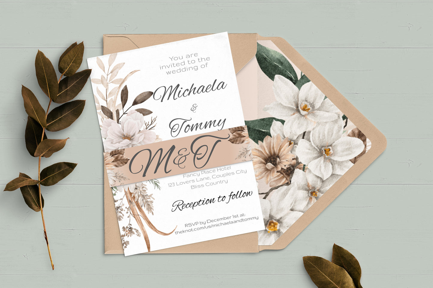 Autumn Wedding Invitation Template Bundle: Floral Elegance (Editable)