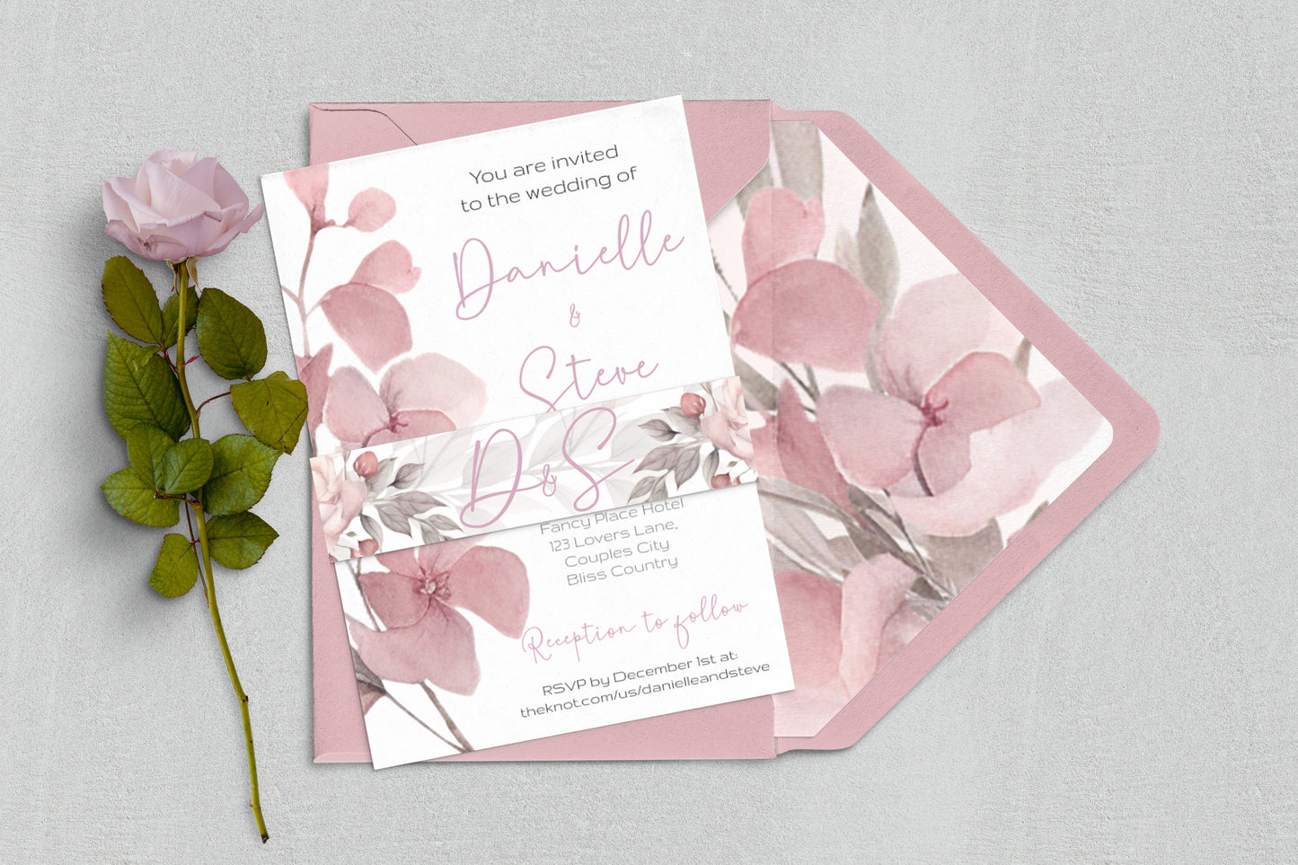 Blush Pink Floral Wedding Invitation Suite: Editable Template
