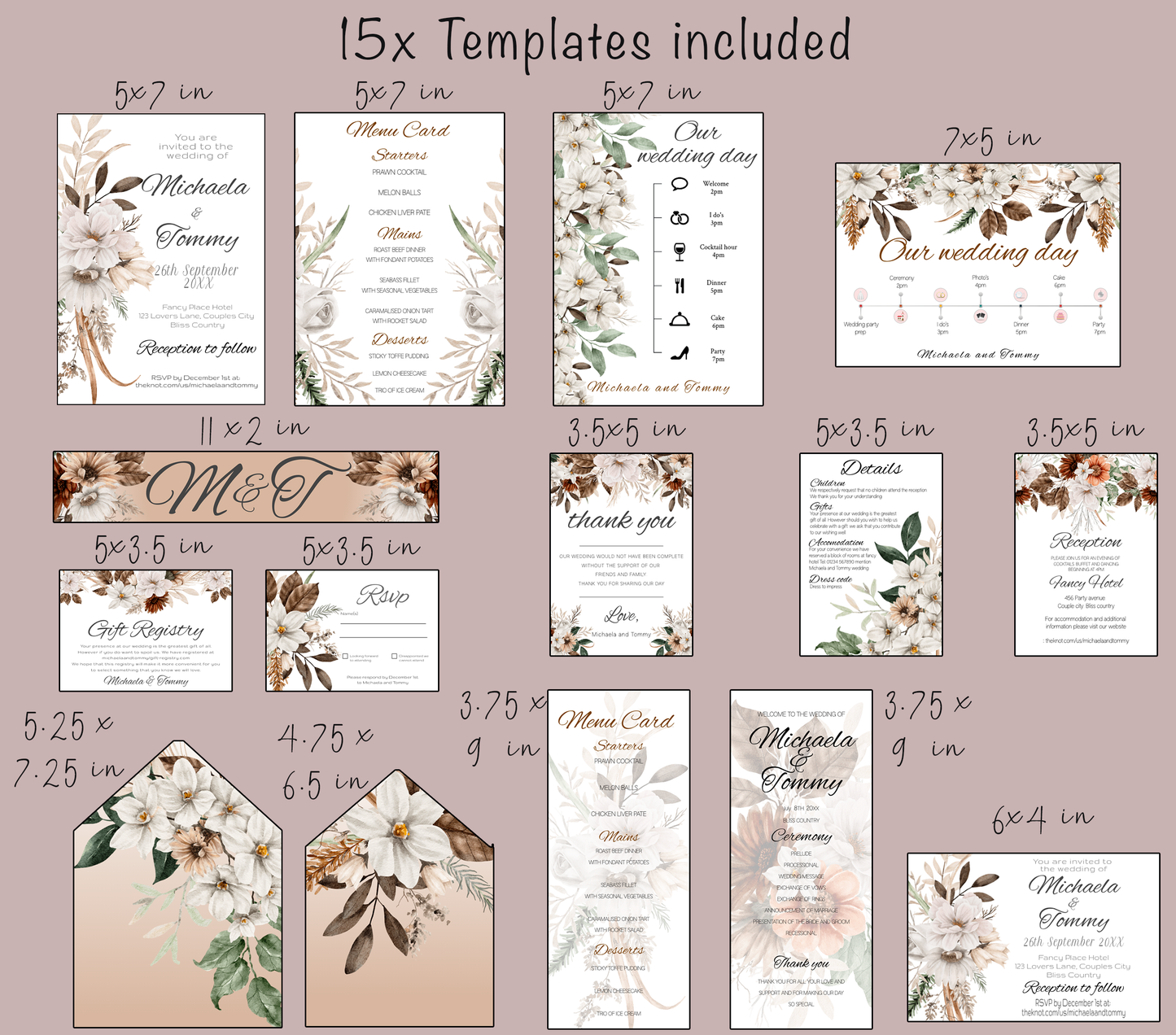 Autumn Wedding Invitation Template Bundle: Floral Elegance (Editable)