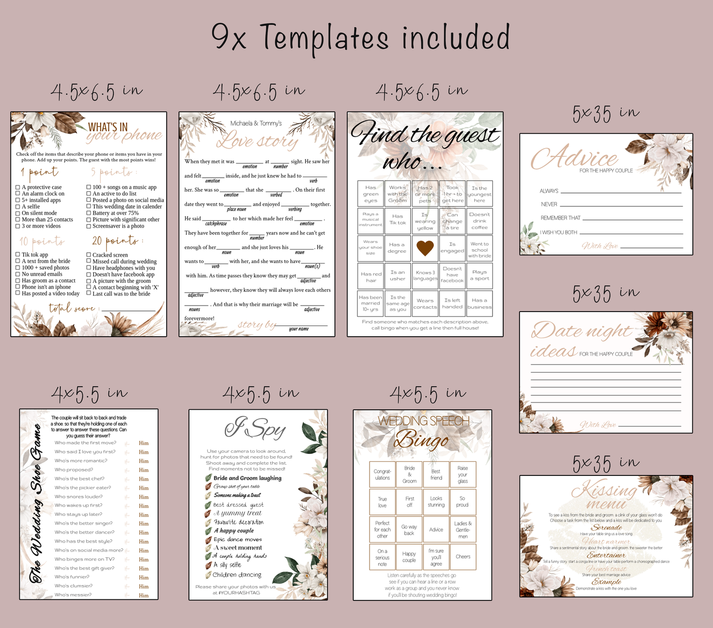 Rustic Autumn Wedding Game Bundle: 9 Editable Templates (Digital Download)