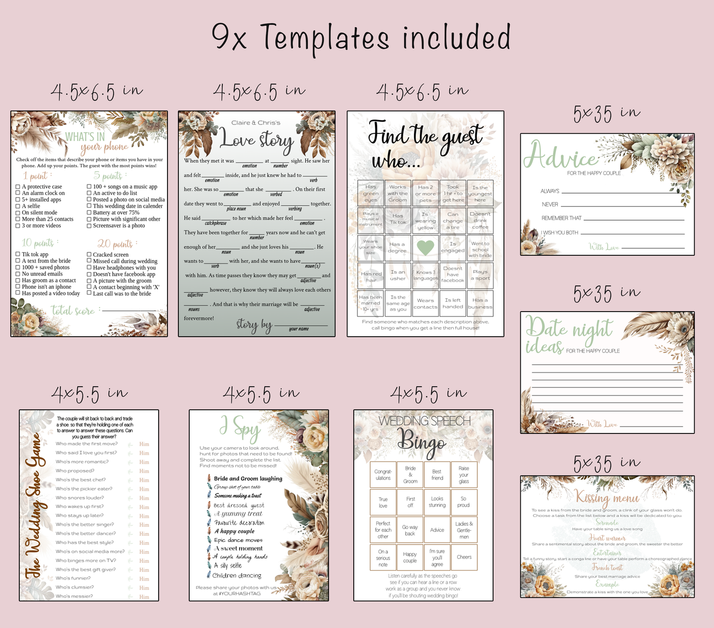 Boho Wedding Game Bundle: Rustic Floral Bridal Shower Games (Instant Download)