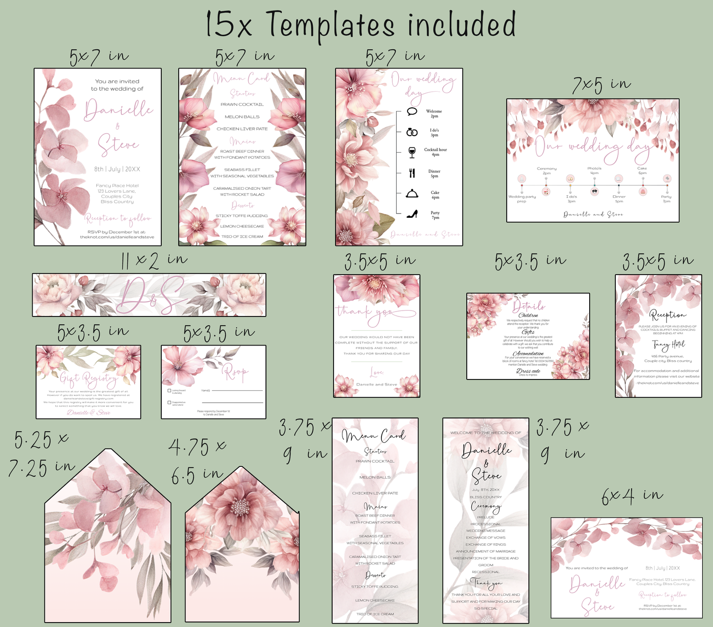 Blush Pink Floral Wedding Invitation Suite: Editable Template