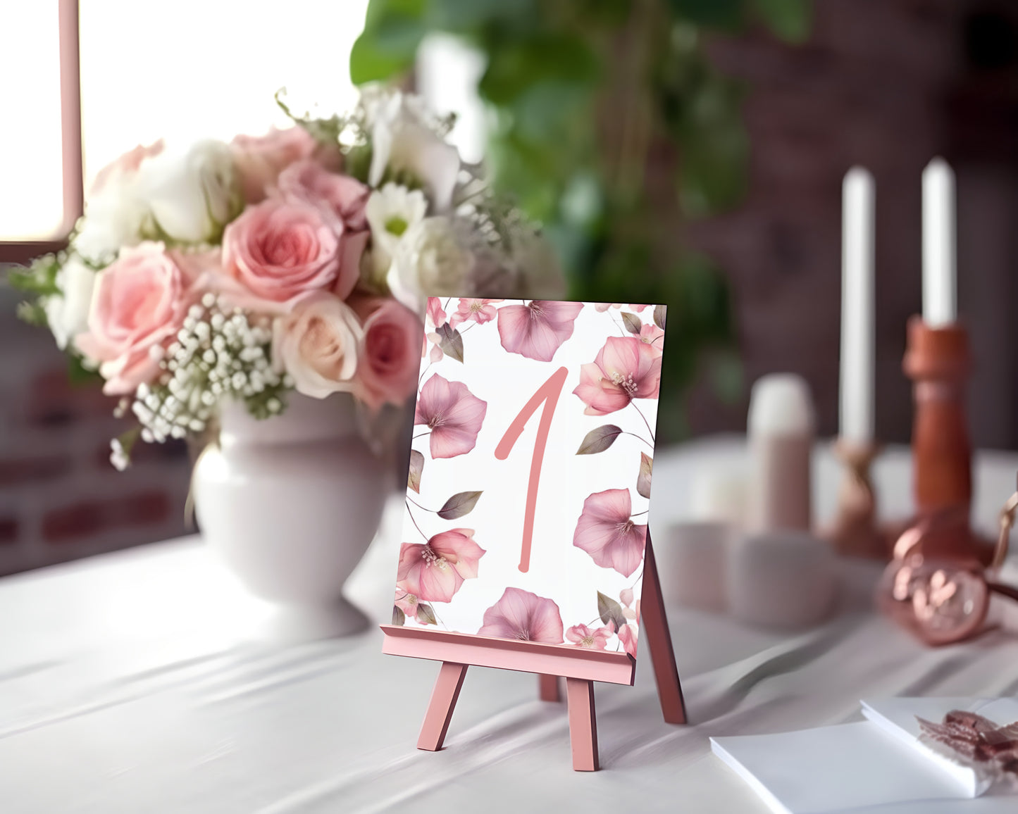 Blush Pink Floral Wedding Sign Templates: Editable Table Numbers, Favor Tags (Digital Download)