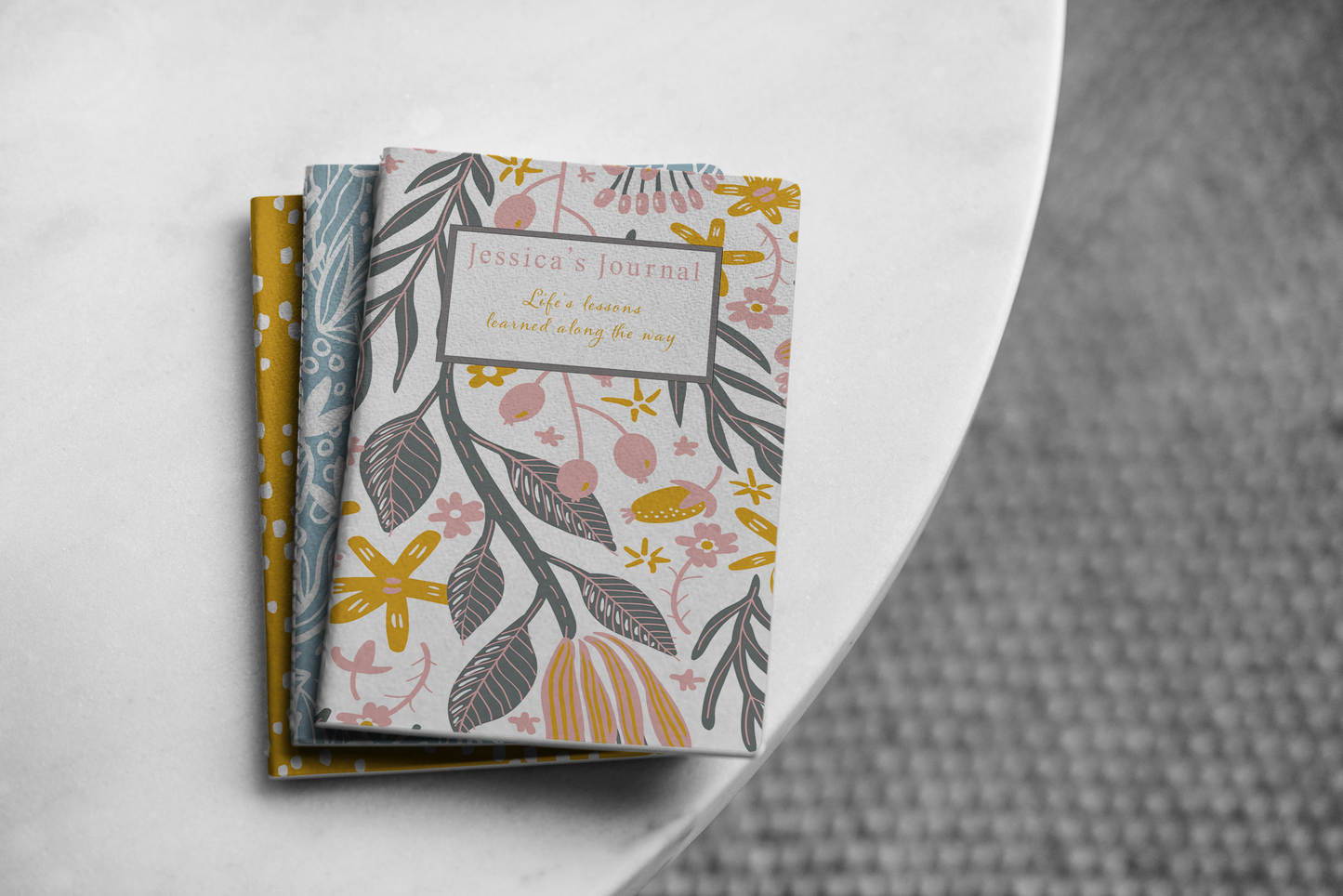 Customised notebook journal with colourful, bright and summery floral patterns in yellow, pink and blue | A4 | A5 | 5x7