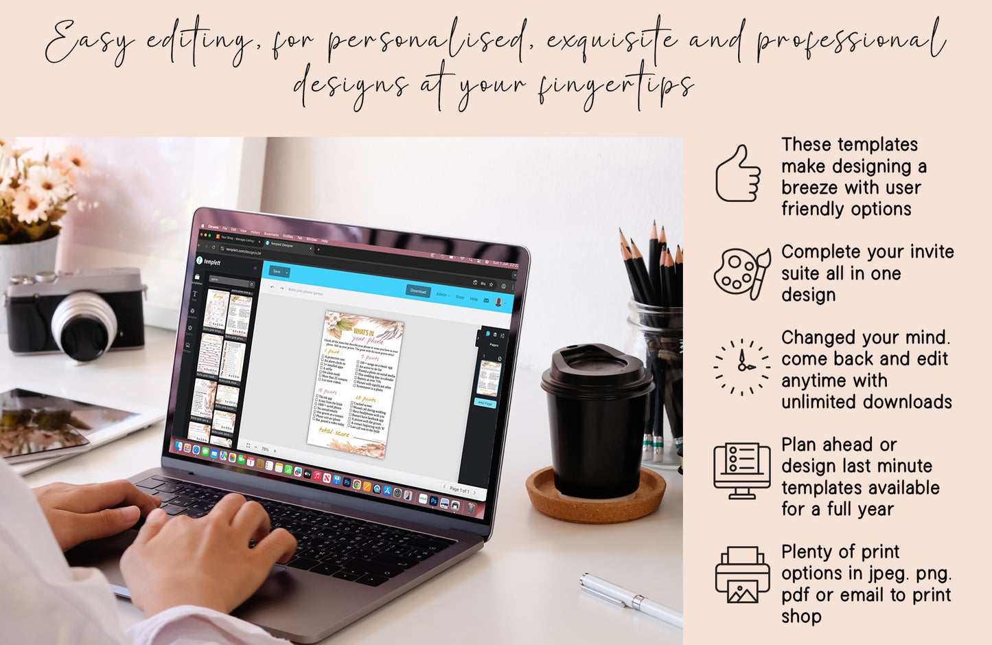 Pink Rose Boho Wedding Game Bundle: Editable Templates (Instant Download)