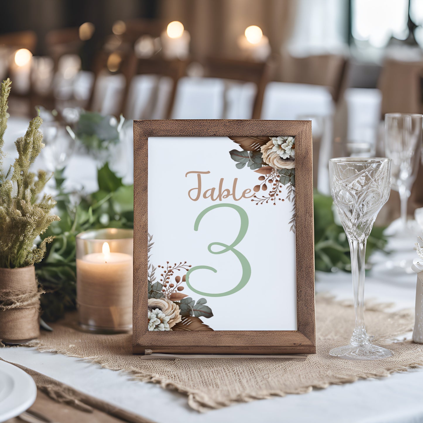 Rustic Boho Wedding Sign Set: Cream Floral & Feather Design (Instant Download, Editable Templates 7x )