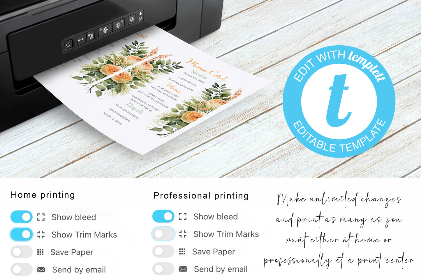 Orange Peach Flowers large Wedding Invitation Suite - 15x Editable Templates