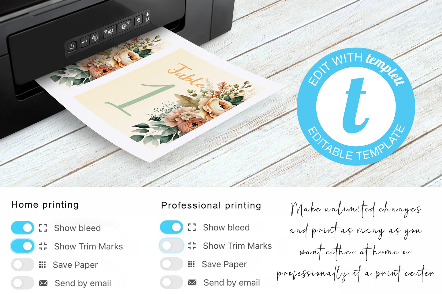 Peach Flowers Wedding Small signs: Editable table and gift signage templates (digital downloads)