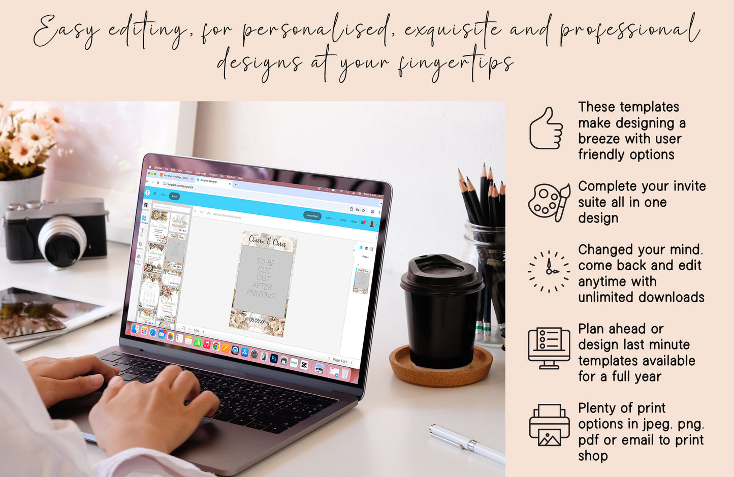 Rustic Boho Wedding Sign Set: Editable Floral & Feather Design (Instant Download)