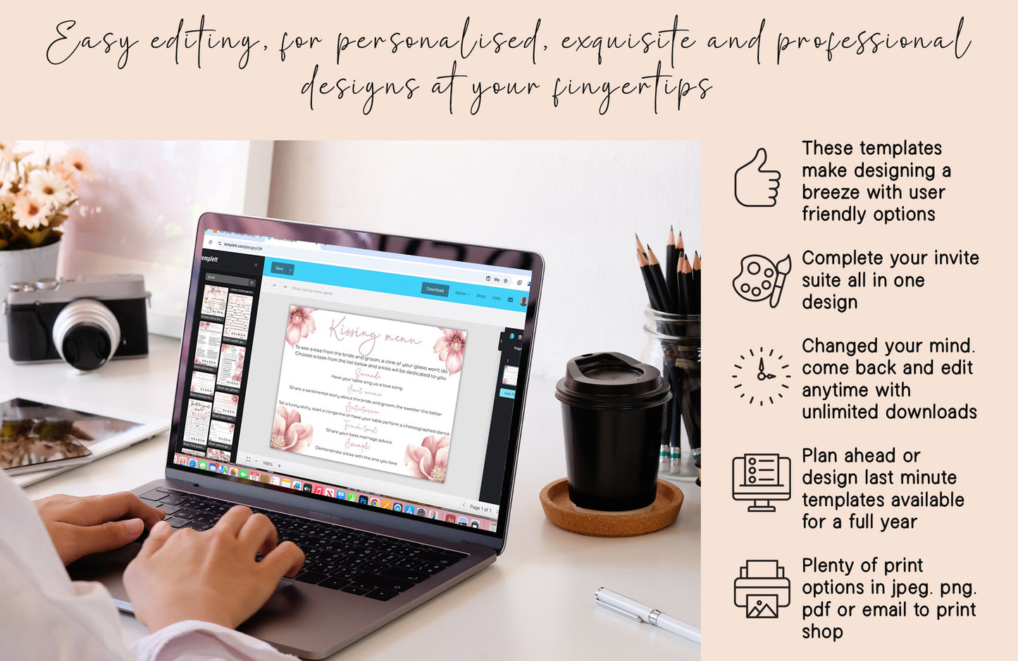 Blush Pink Floral Wedding Game Bundle: 9 Editable Templates