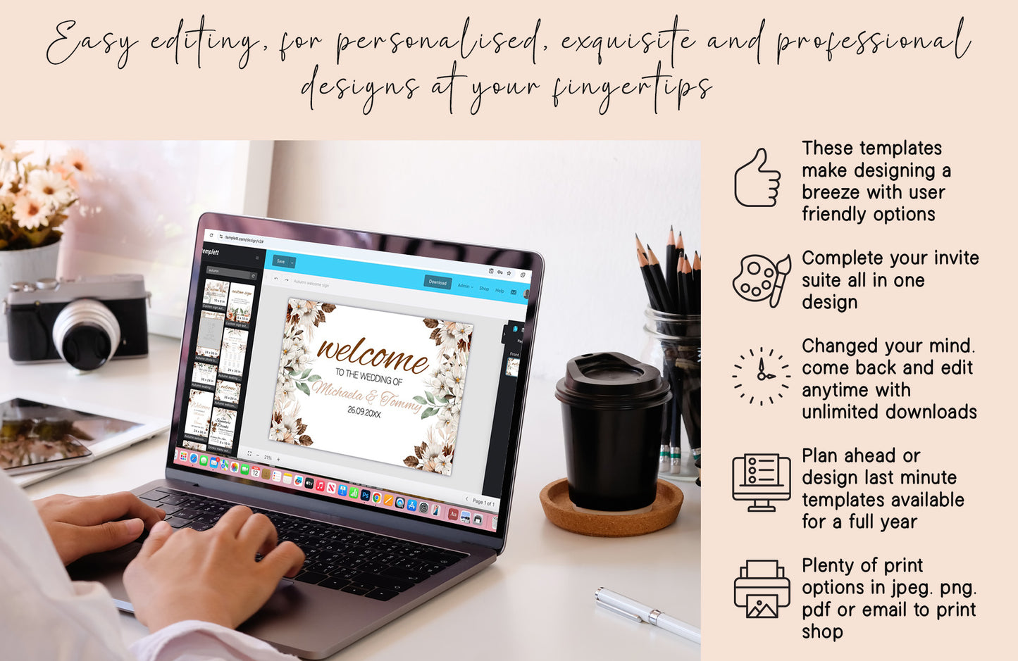 Autumn Floral Wedding Sign Template: Editable Seating Charts (Digital Download)